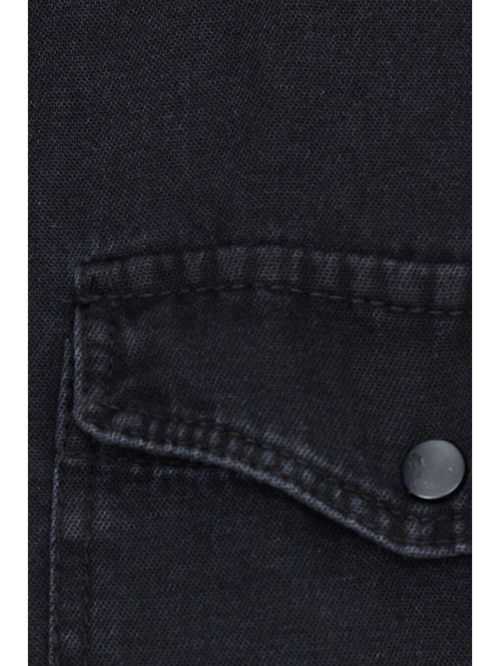 Erkek Slim Fit Dar Kesim Uzun Kollu Denim Çift Cep Çıtçıtlı Siyah %100 Pamuk Gömlek-5