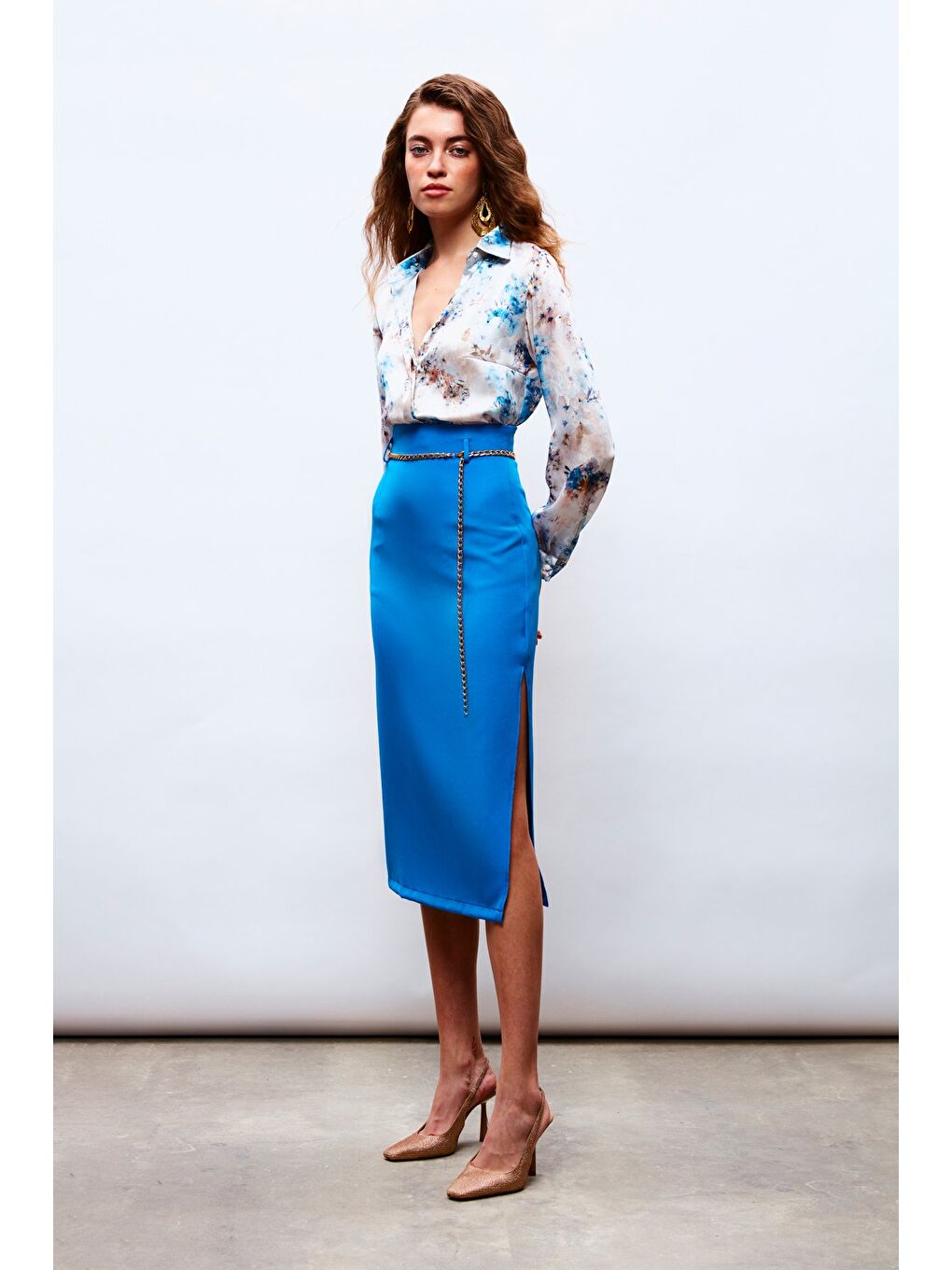 Zincir Kemerli Kalem Etek - Mavi