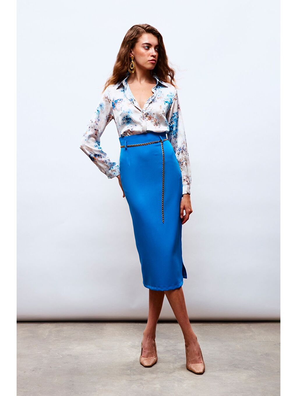 Zincir Kemerli Kalem Etek - Mavi-1