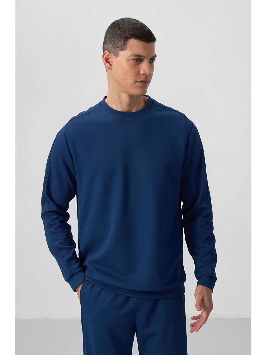 Mavi Parlament Yüzeyi Dokulu Oversize Erkek Eşofman Takım - 85275-1