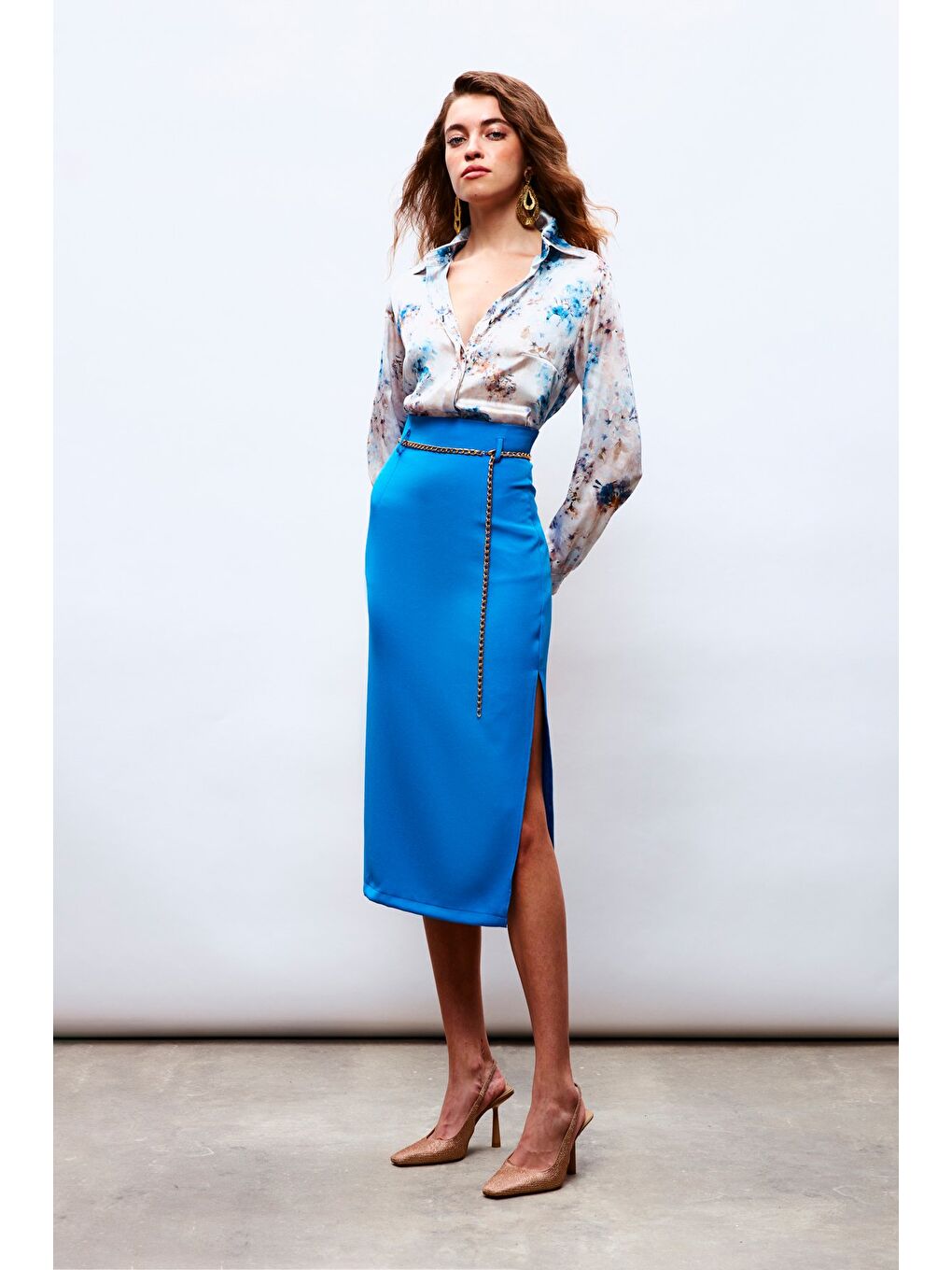 Zincir Kemerli Kalem Etek - Mavi-3