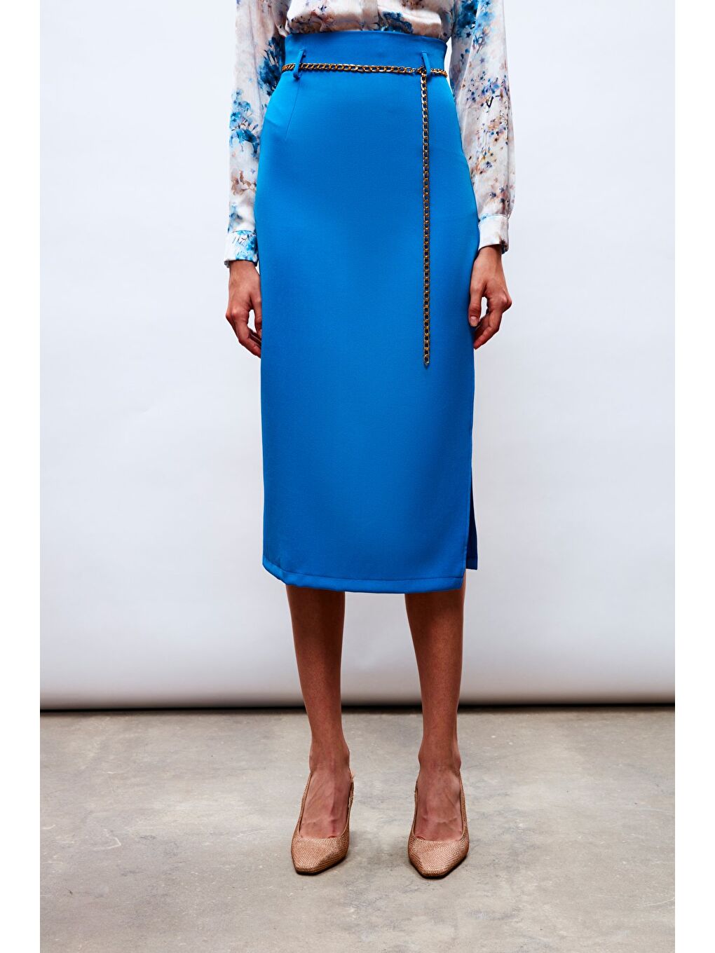 Zincir Kemerli Kalem Etek - Mavi-5