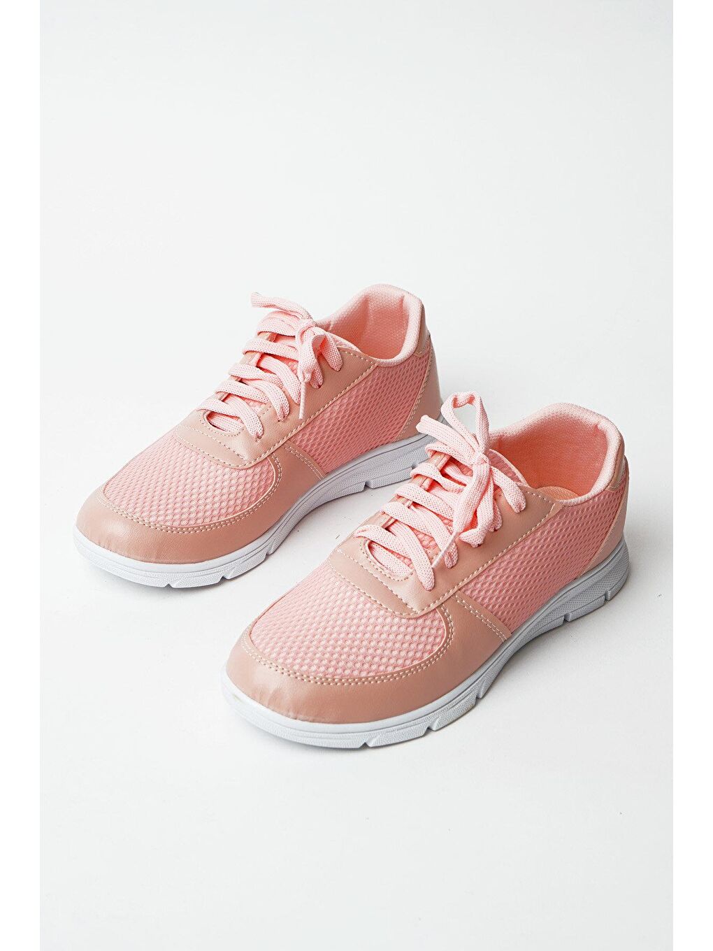 Pembe Potin Pudra Pembe Fileli Bağcıklı Rahat Taban Kadın Sneakers A1971-23 - 2