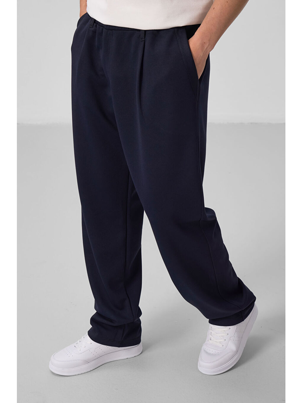 Lacivert Yüzeyi Dokulu Rahat Form Palazzo  Erkek Pantolon - 82163-1