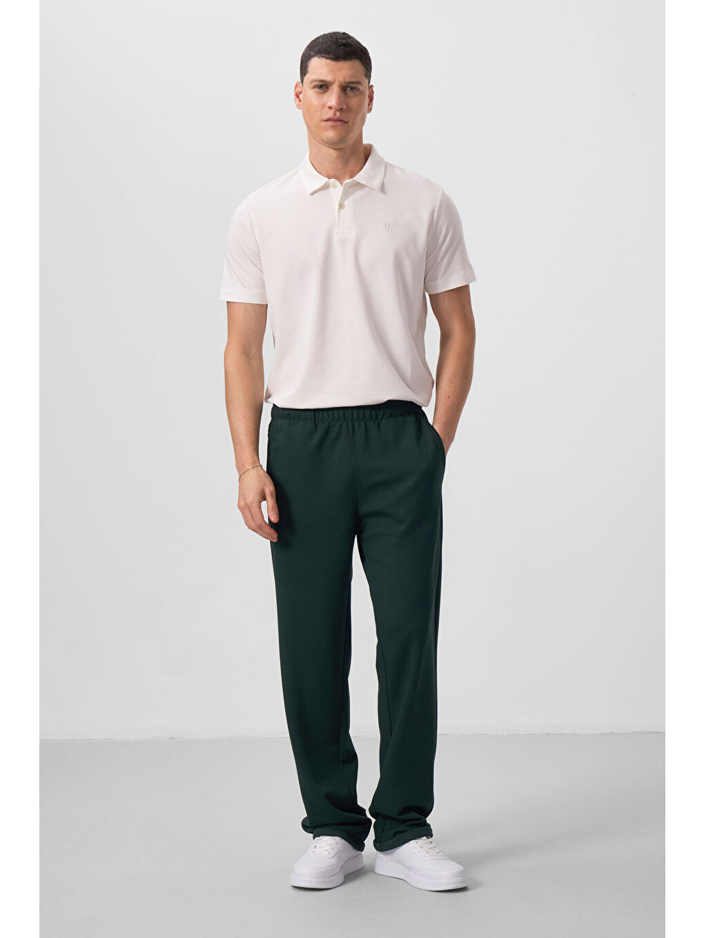 Çam Yeşili Yüzeyi Dokulu Rahat Form Palazzo  Erkek Pantolon - 82164