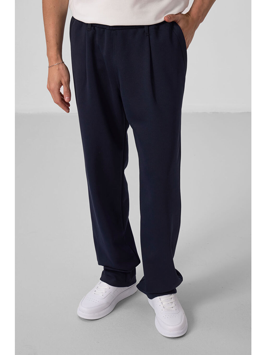 Lacivert Yüzeyi Dokulu Rahat Form Palazzo  Erkek Pantolon - 82163-3