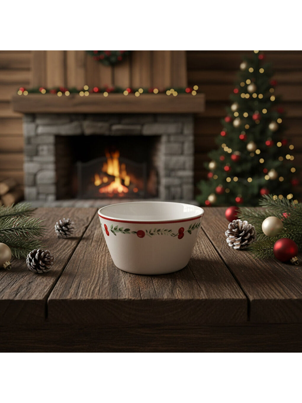 Ekru Paris 2li kırmızı meyveli kase 11 cm 6829-2