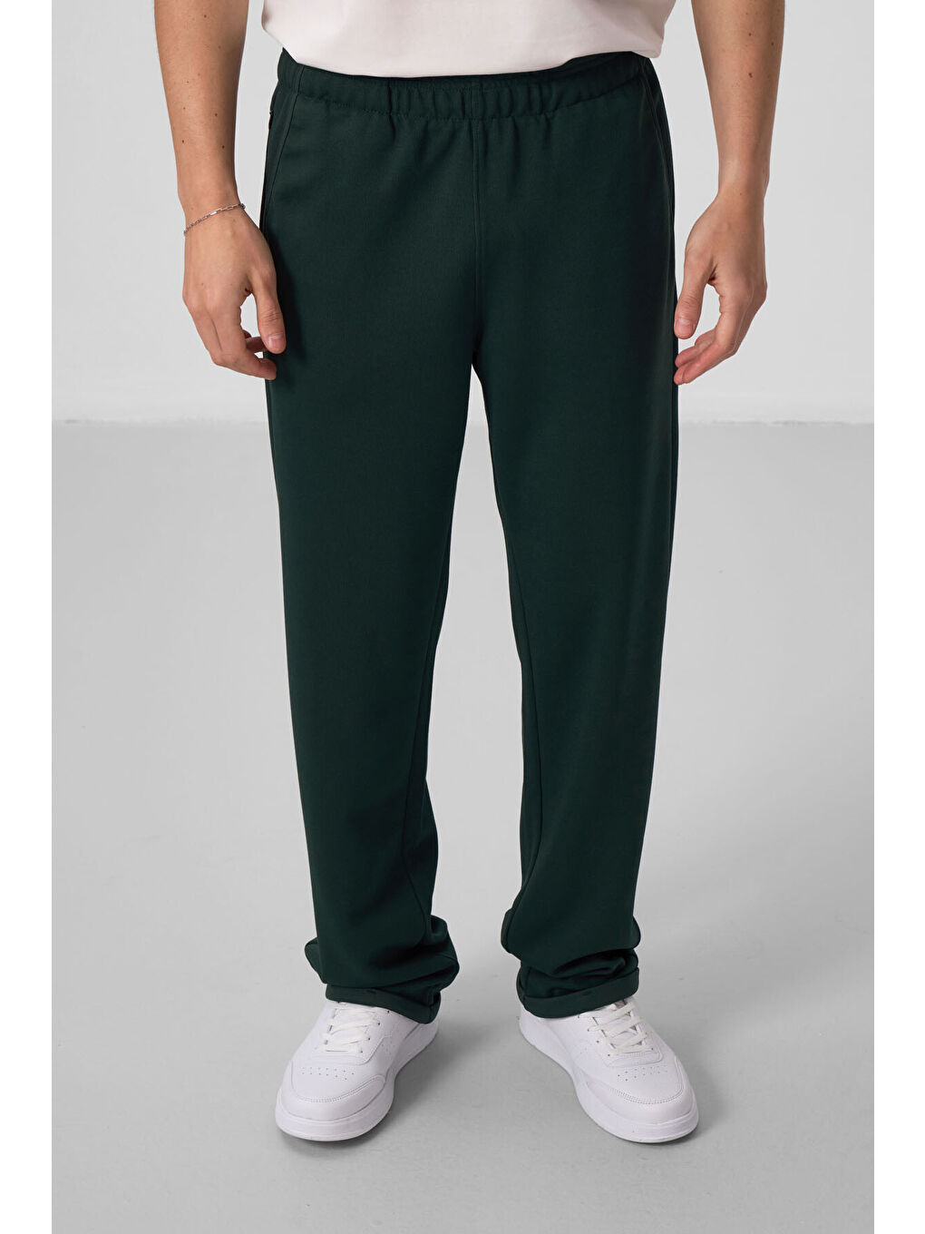 Çam Yeşili Yüzeyi Dokulu Rahat Form Palazzo  Erkek Pantolon - 82164-4