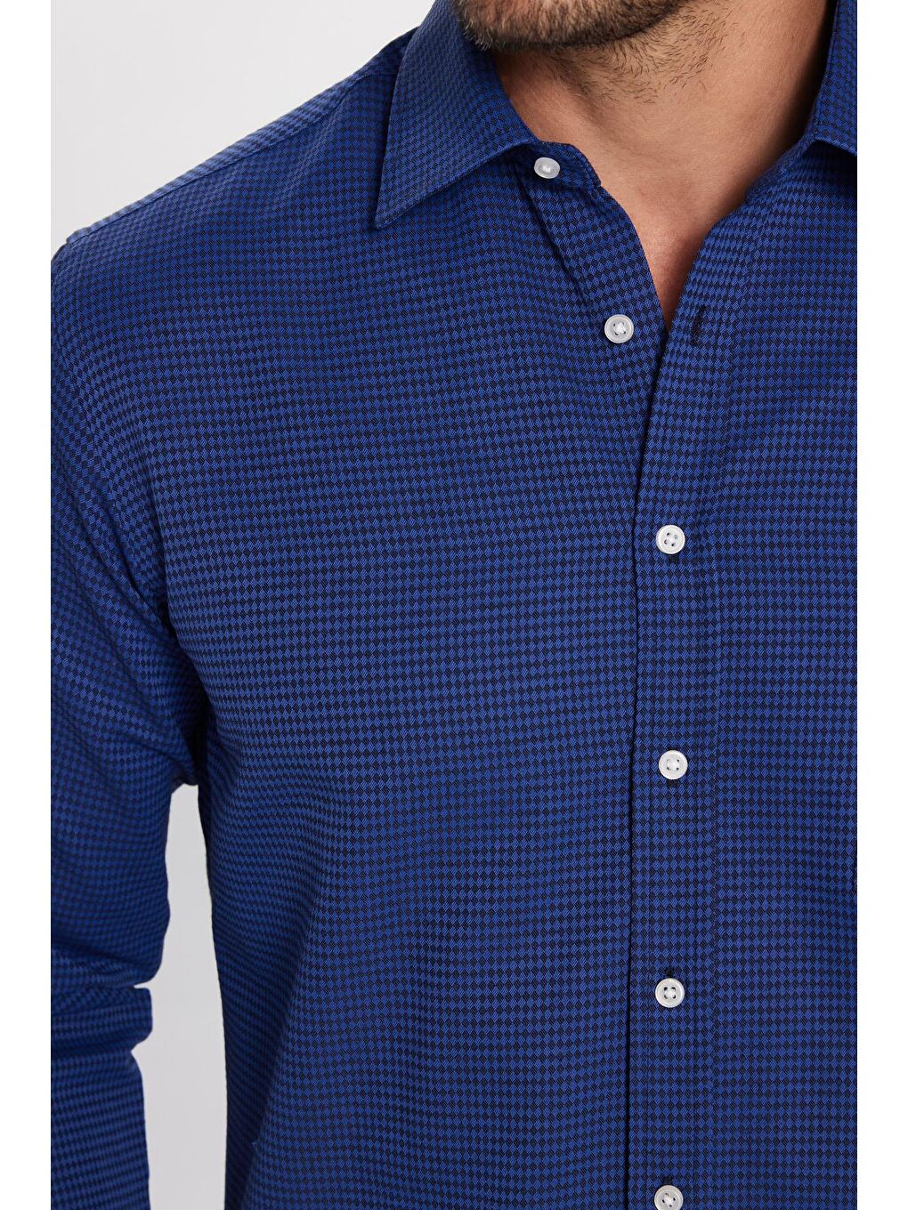 Erkek Regular Fit Klasik Kesim Pamuklu Tek Cepli Armürlü Saks Mavi Gömlek-3