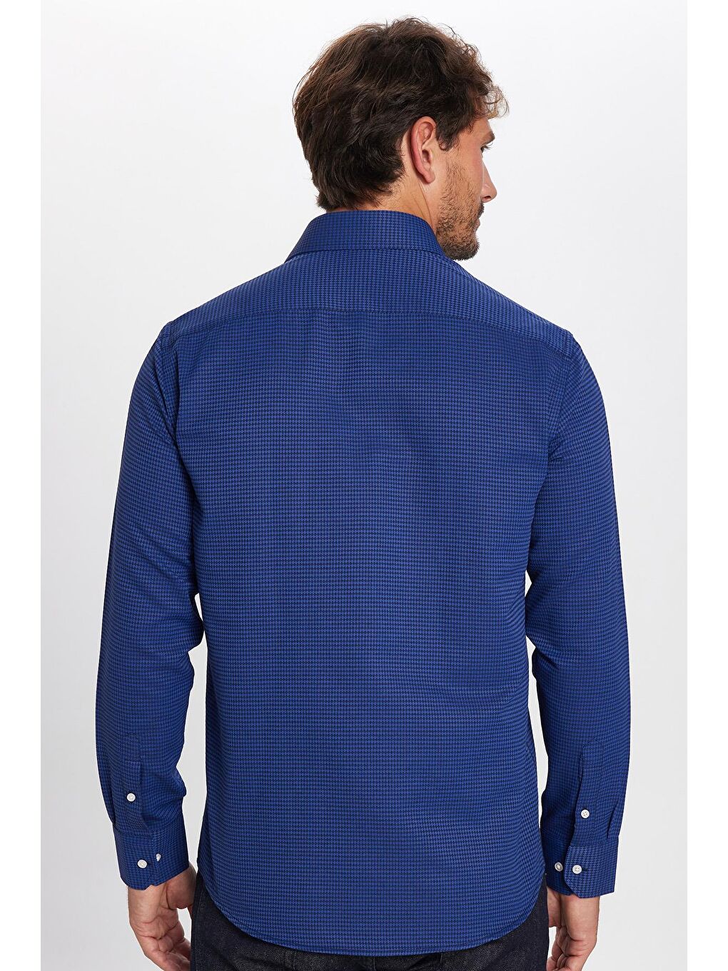 Erkek Regular Fit Klasik Kesim Pamuklu Tek Cepli Armürlü Saks Mavi Gömlek-4