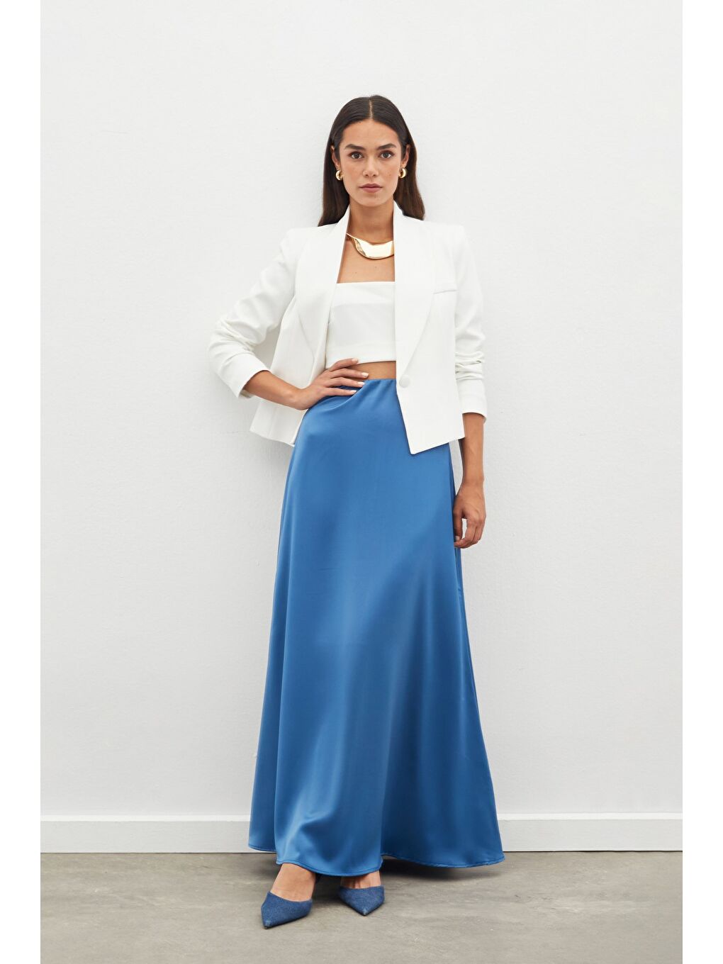 Uzun Saten Etek - İndigo-1