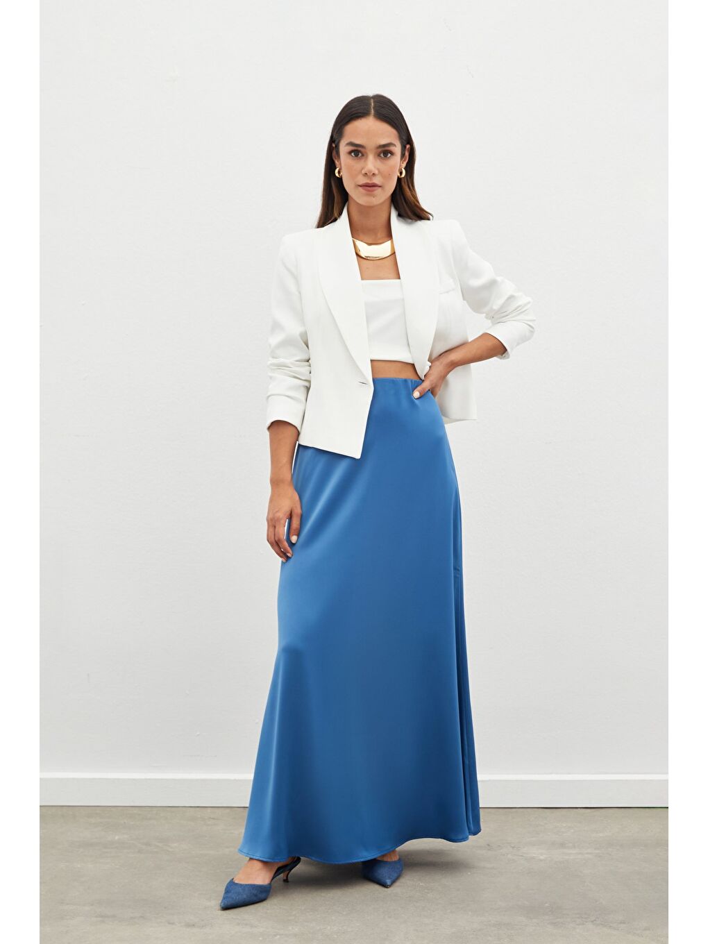 Uzun Saten Etek - İndigo-4