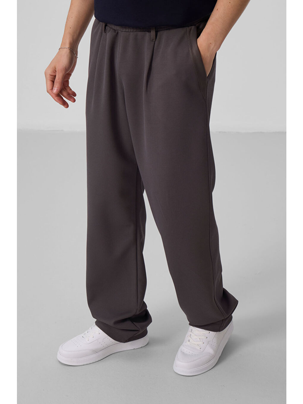 Koyu Gri Yüzeyi Dokulu Rahat Form Palazzo  Erkek Pantolon - 82163-1