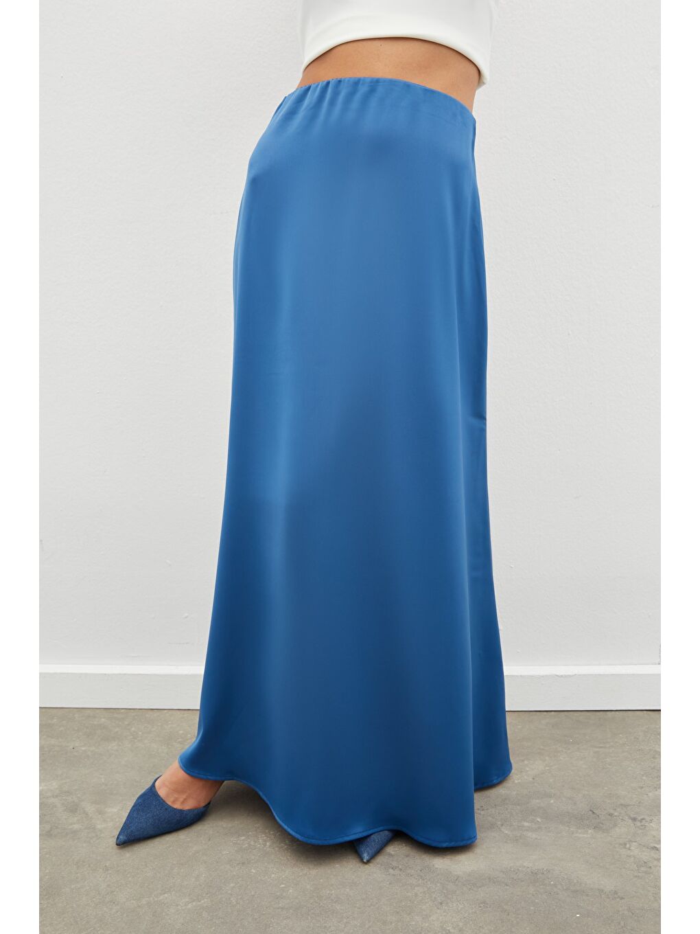 Uzun Saten Etek - İndigo-6