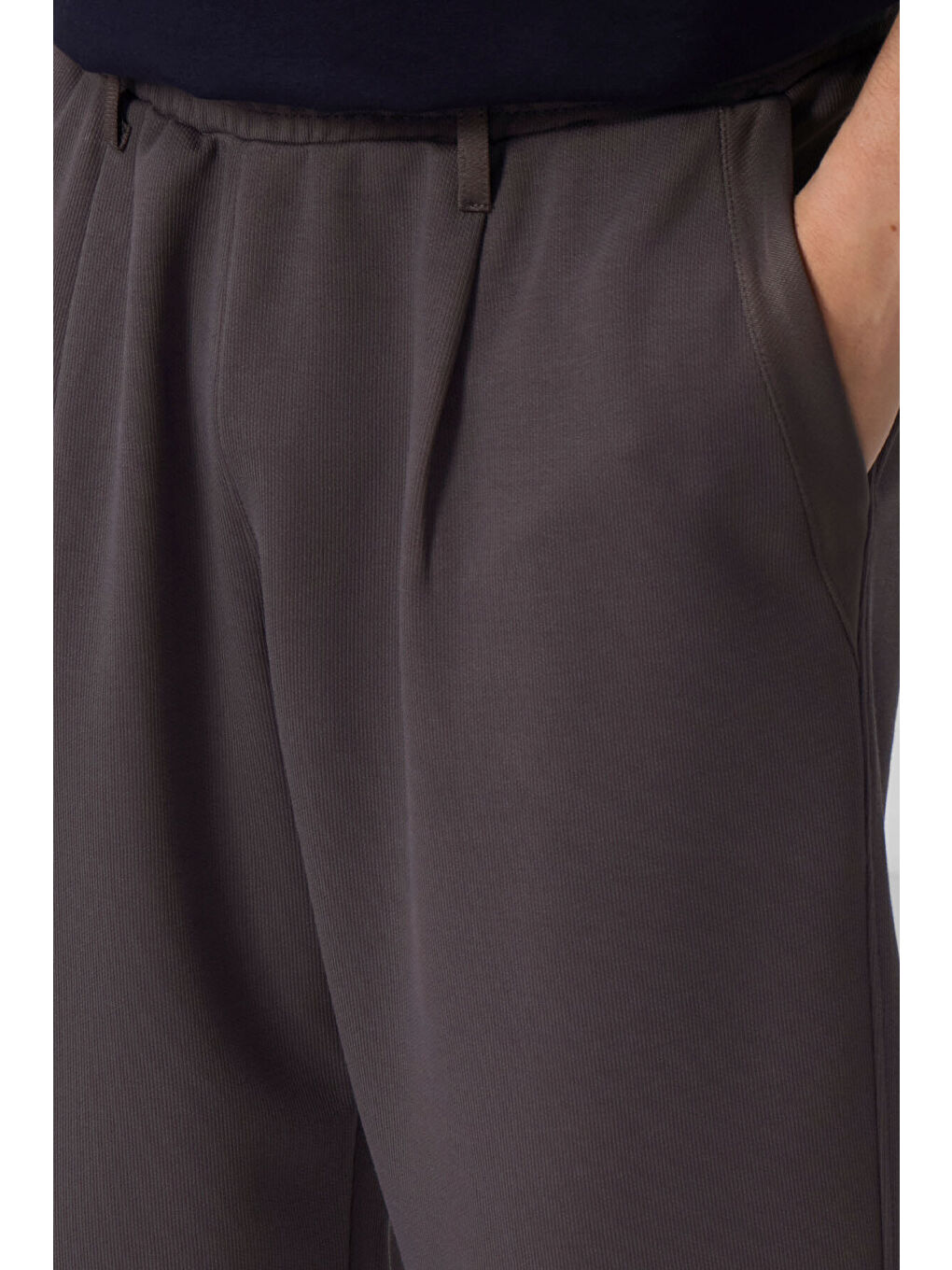 Koyu Gri Yüzeyi Dokulu Rahat Form Palazzo  Erkek Pantolon - 82163-2
