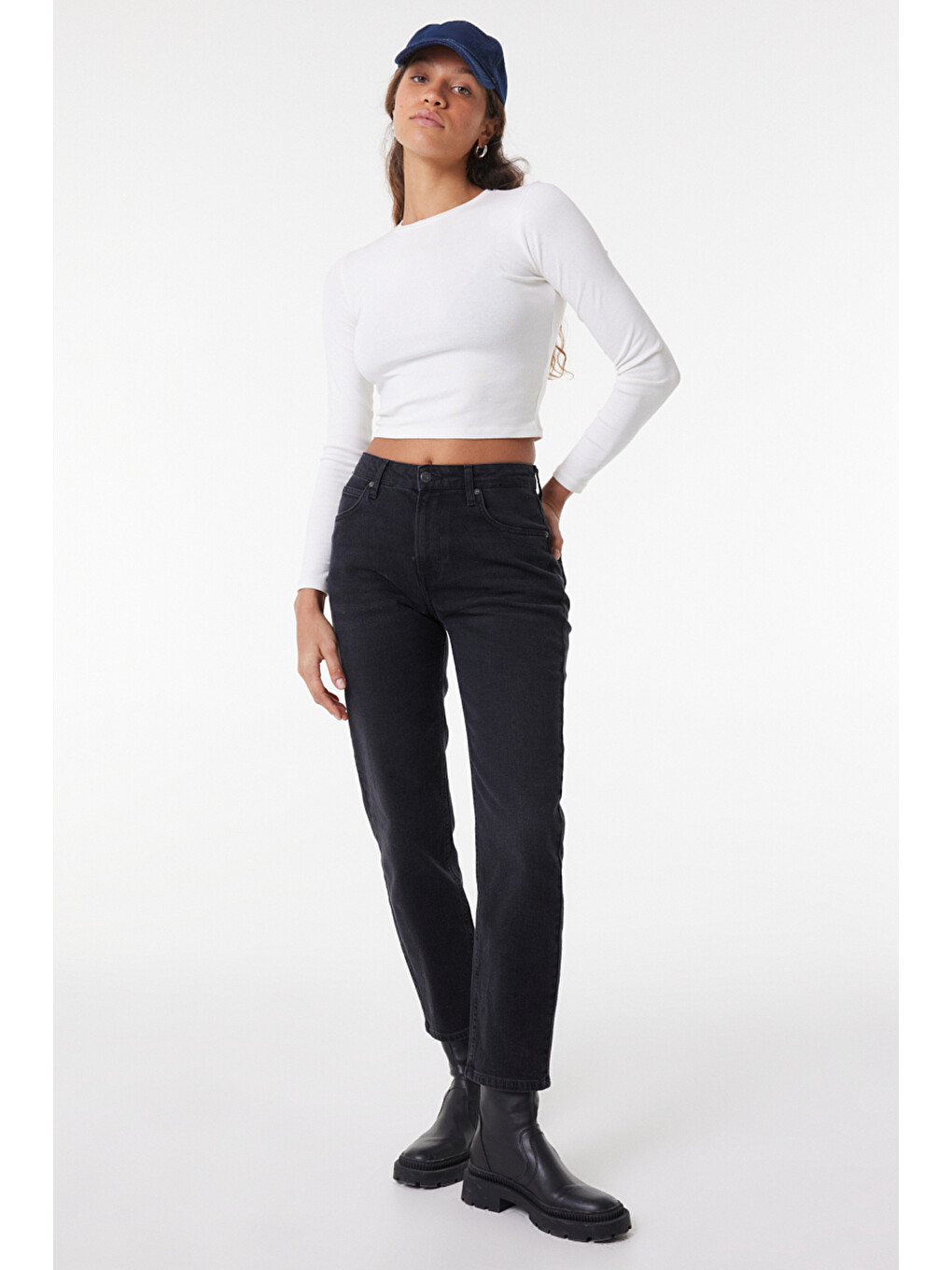 Bej Carol Regular Fit Normal Kesim Yüksek Bel Antrasit Jean Jean Pantolon-1
