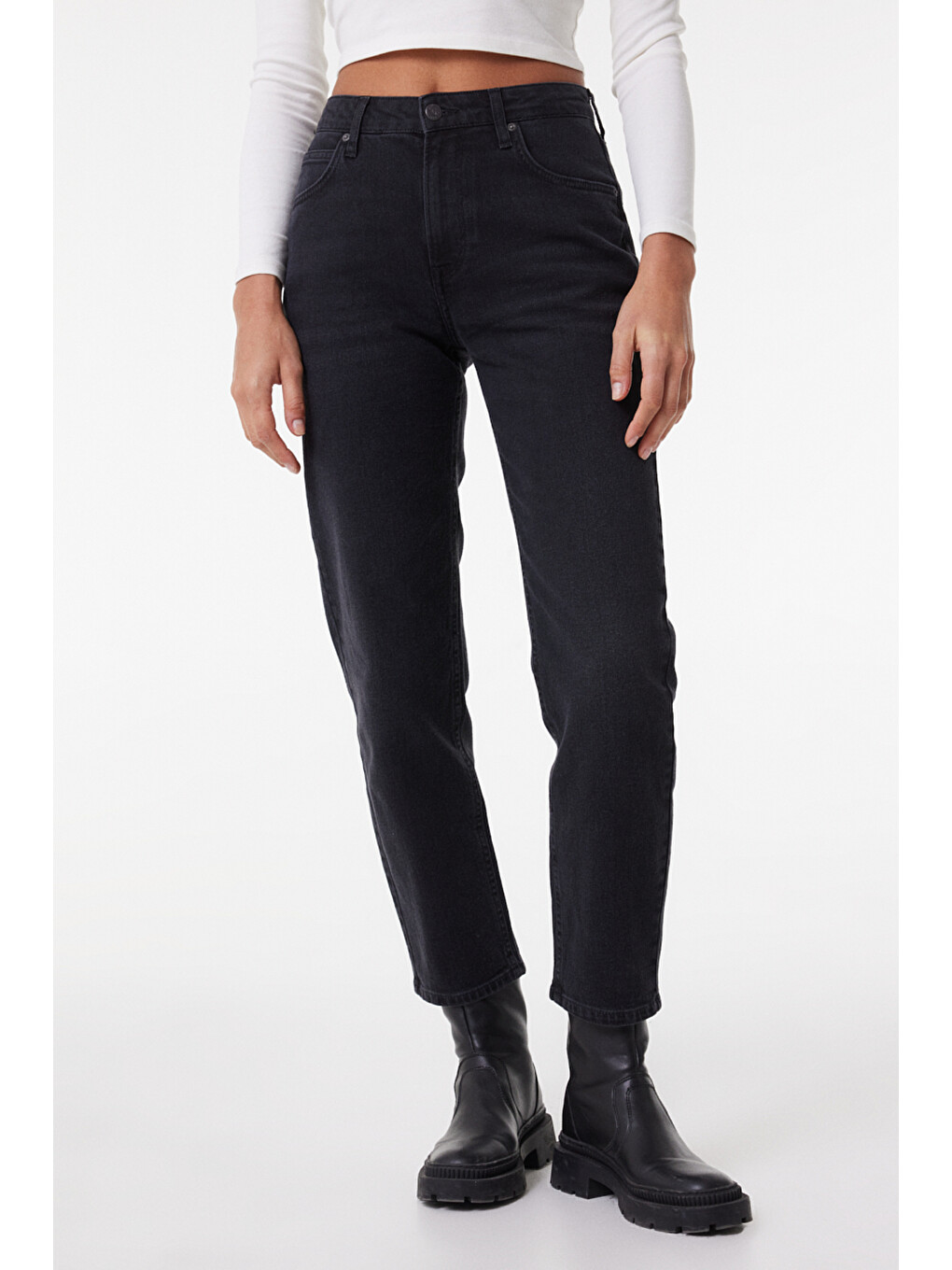 Bej Carol Regular Fit Normal Kesim Yüksek Bel Antrasit Jean Jean Pantolon-2