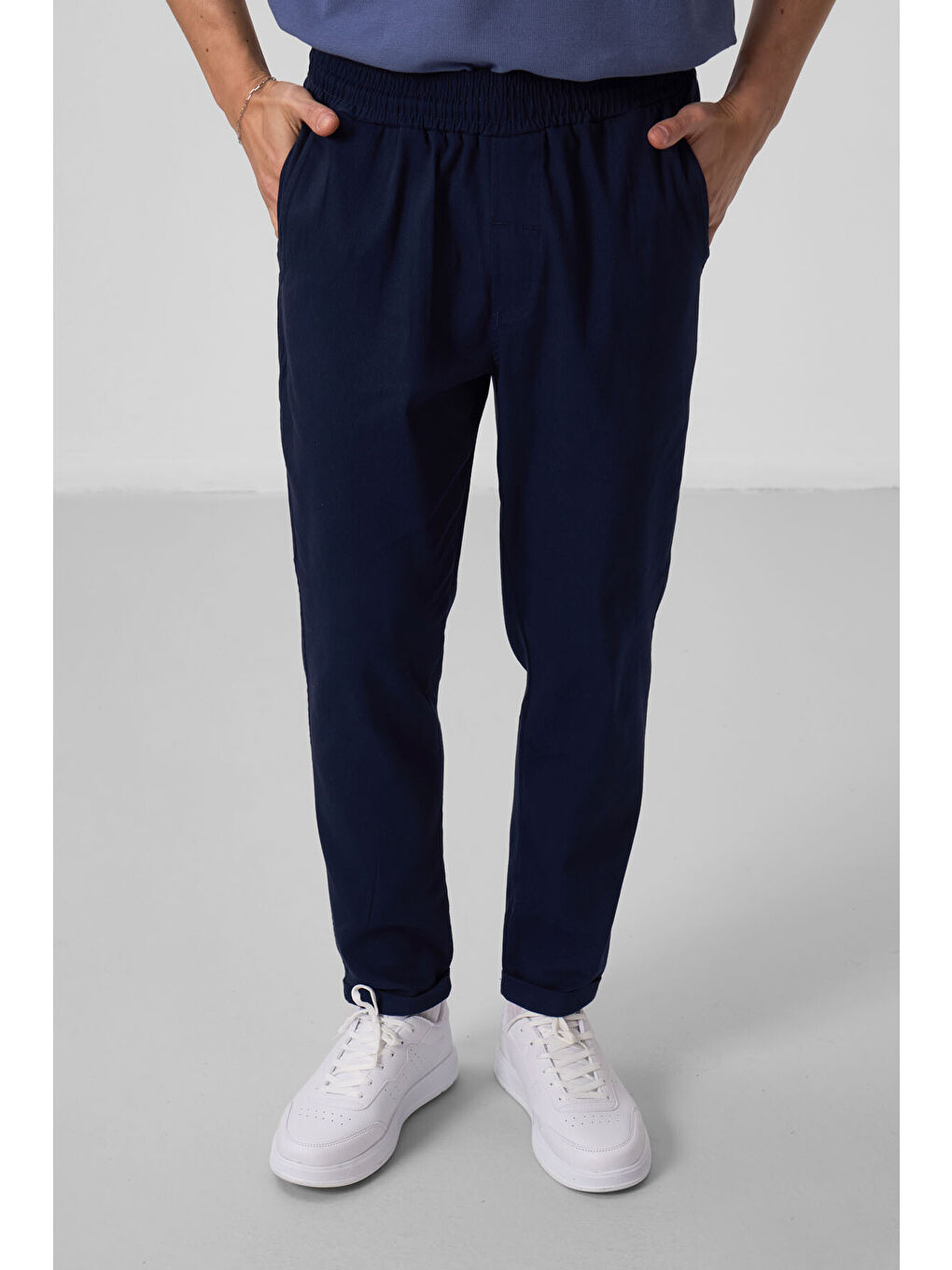 Lacivert Standart Fit Dokuma Hafif Esnek Chino Pantolon - 82175-1