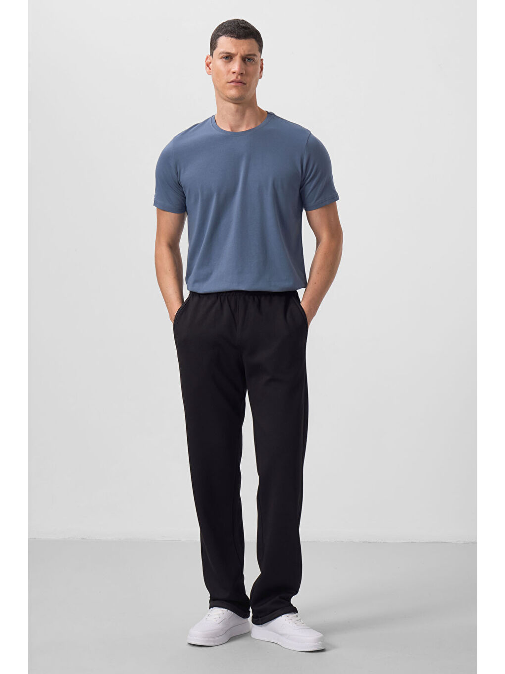 Siyah Yüzeyi Dokulu Rahat Form Palazzo  Erkek Pantolon - 82164-3