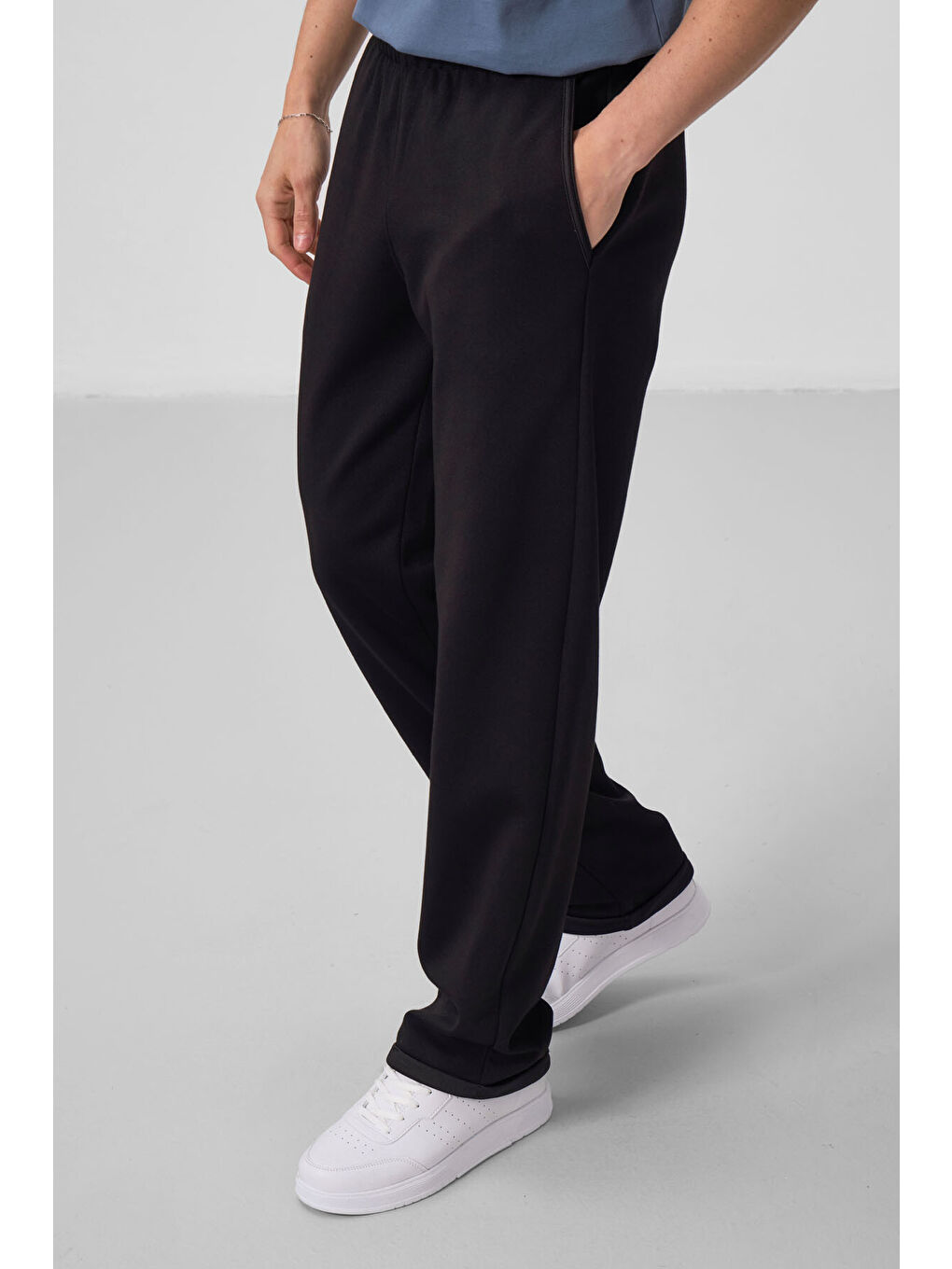 Siyah Yüzeyi Dokulu Rahat Form Palazzo  Erkek Pantolon - 82164-4