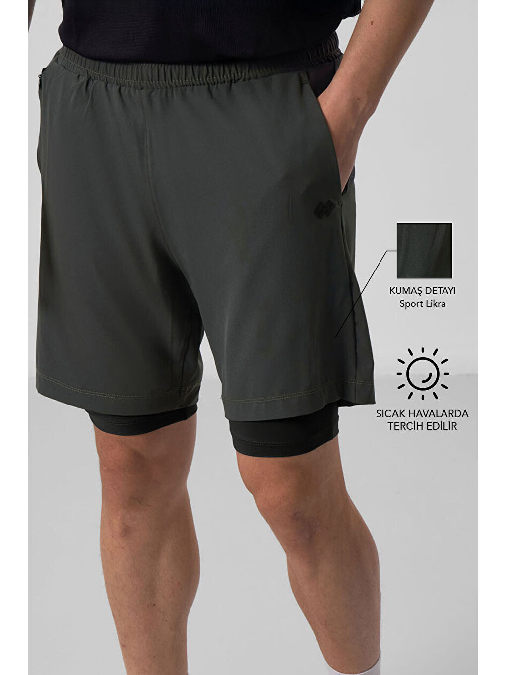 Haki Polyester İnce Yumuşak Standart Fit Erkek Taytlı Şort - 81287