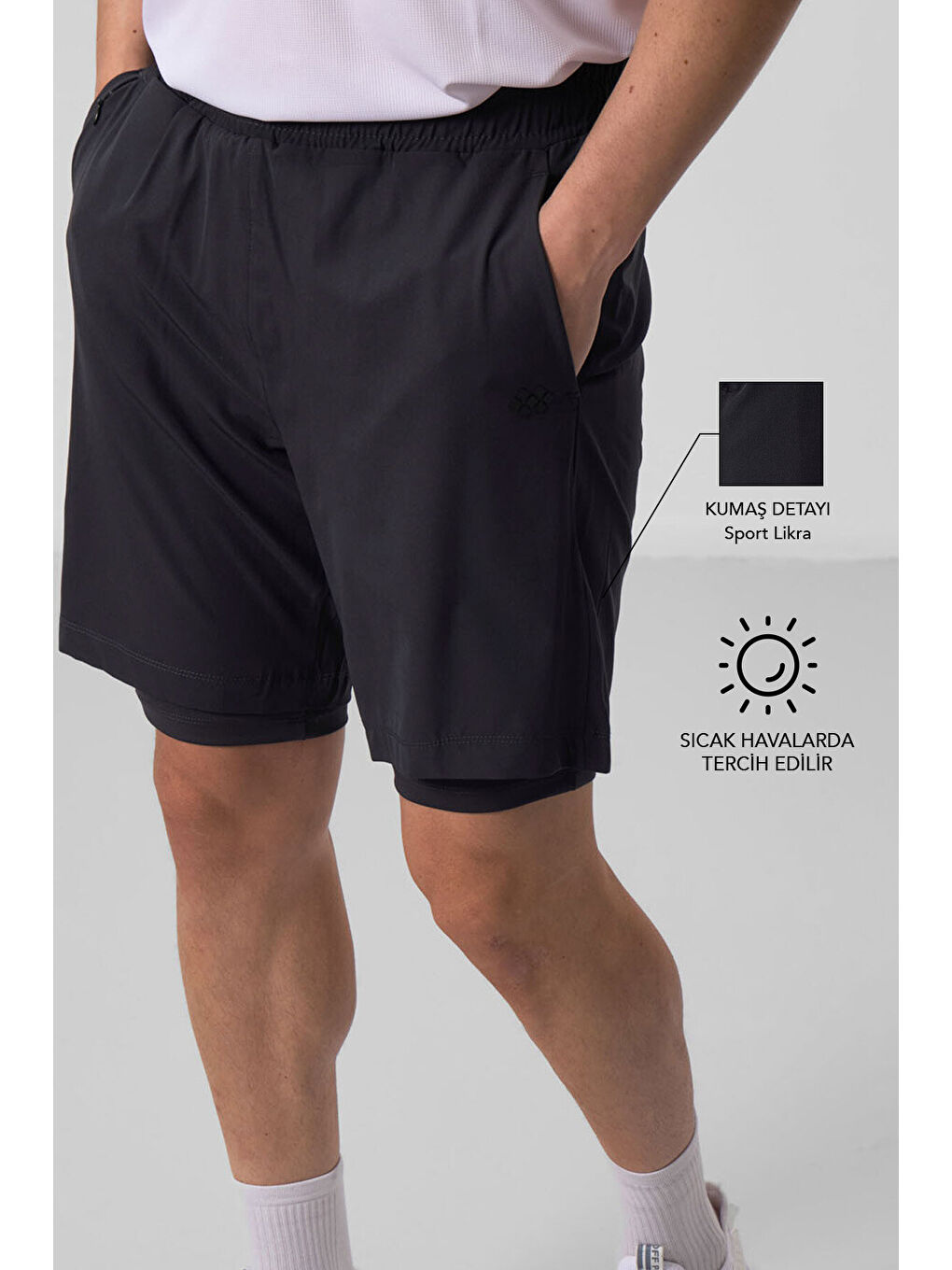 Antrasit Polyester İnce Yumuşak Standart Fit Erkek Taytlı Şort - 81287