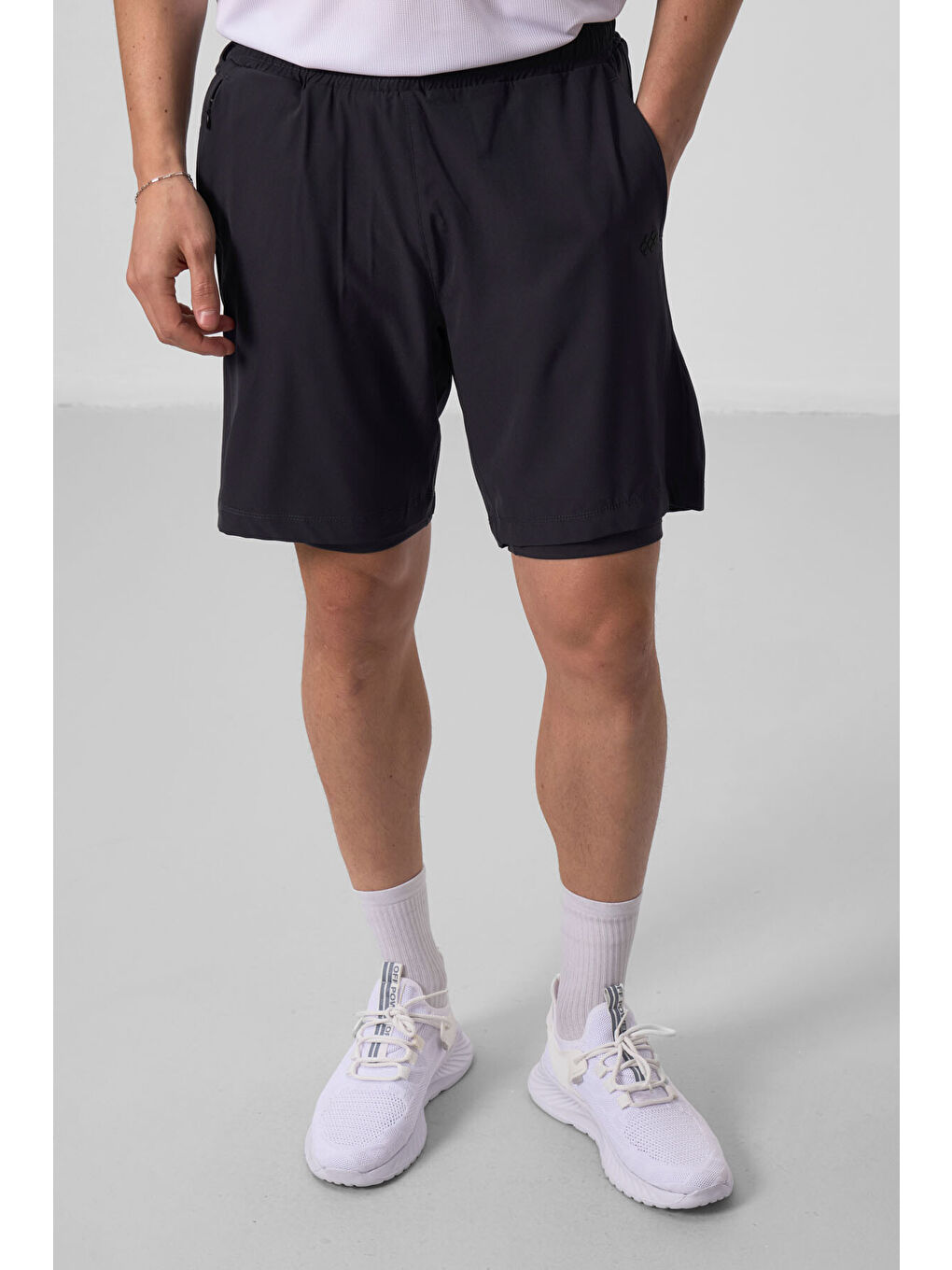 Antrasit Polyester İnce Yumuşak Standart Fit Erkek Taytlı Şort - 81287-1