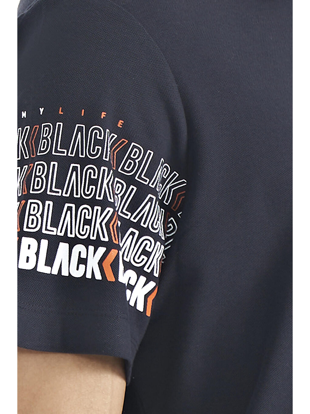 Lacivert Kol Baskı Detaylı Polo Yaka Standart Form Erkek %100 Pamuk Tişört - 88240-2