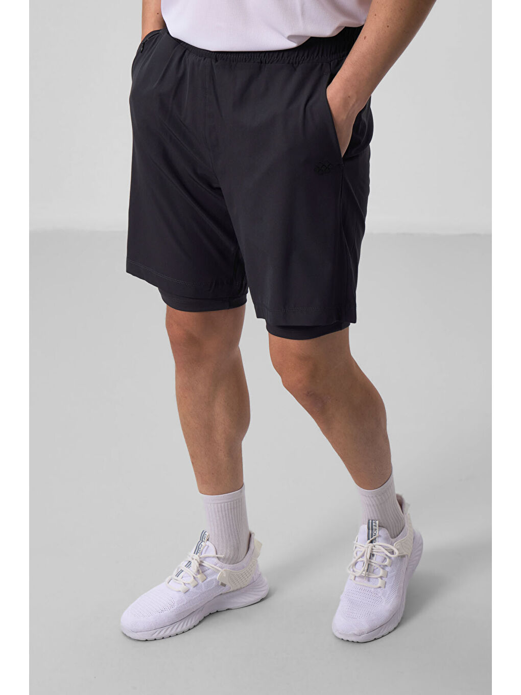 Antrasit Polyester İnce Yumuşak Standart Fit Erkek Taytlı Şort - 81287-4