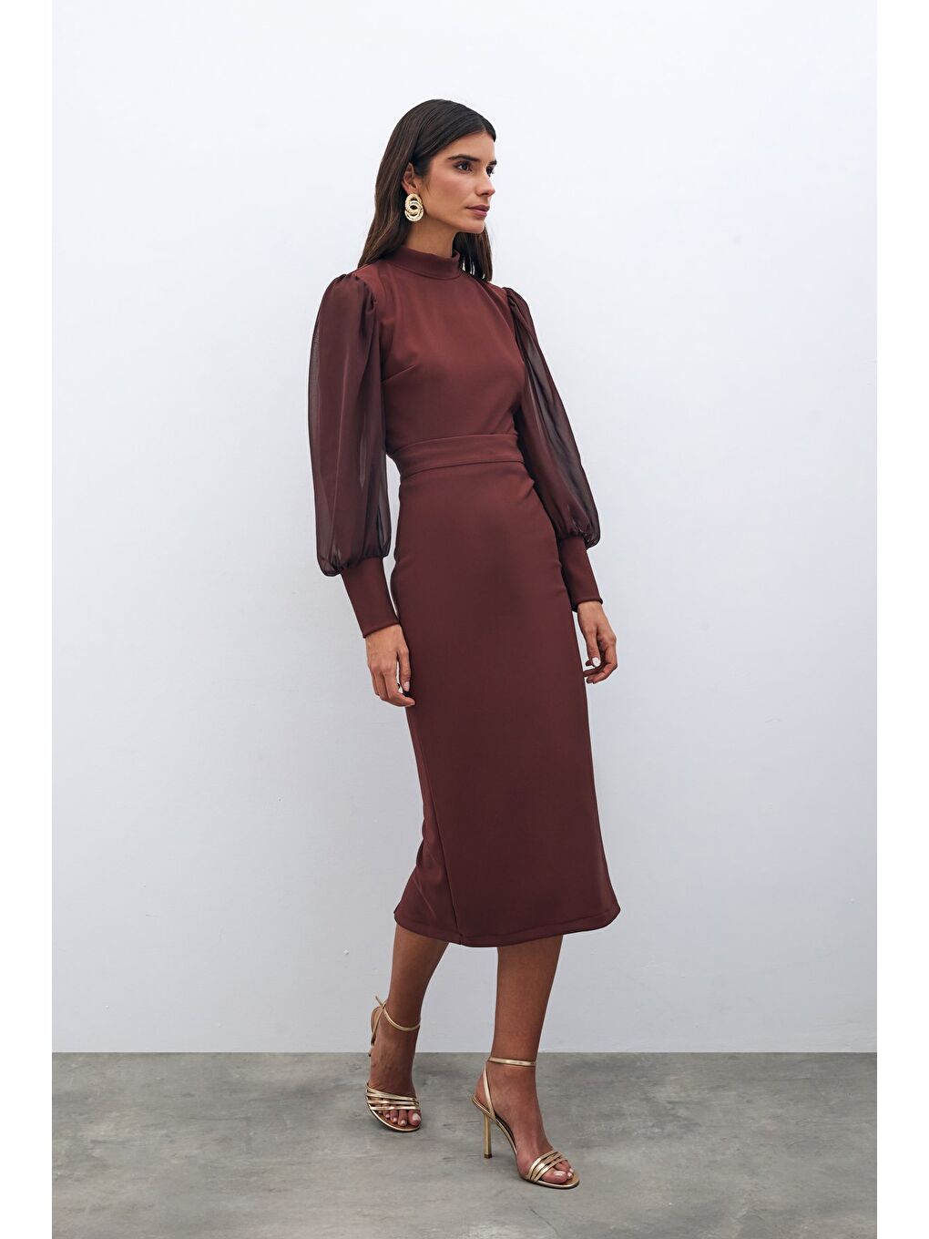 Kahverengi Midi Boy Kalem Etek - Kahve