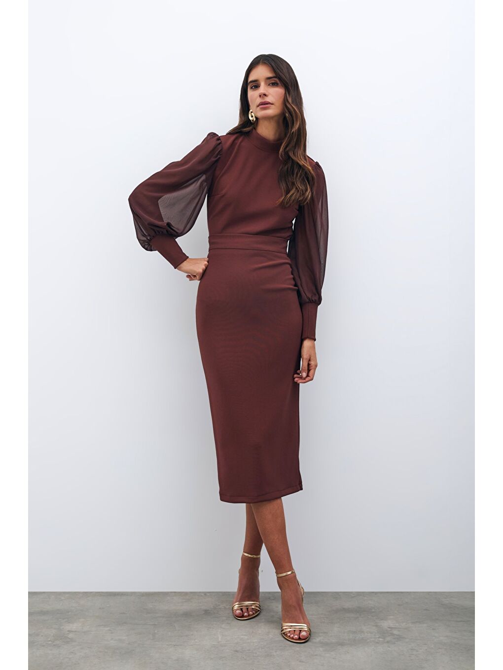 Kahverengi Midi Boy Kalem Etek - Kahve-4