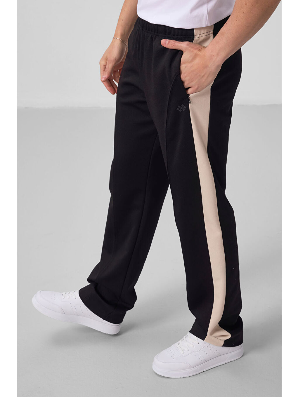 Siyah-Bej Yüzeyi Dokulu Standart Fit Palazzo  Erkek Pantolon - 82171-1