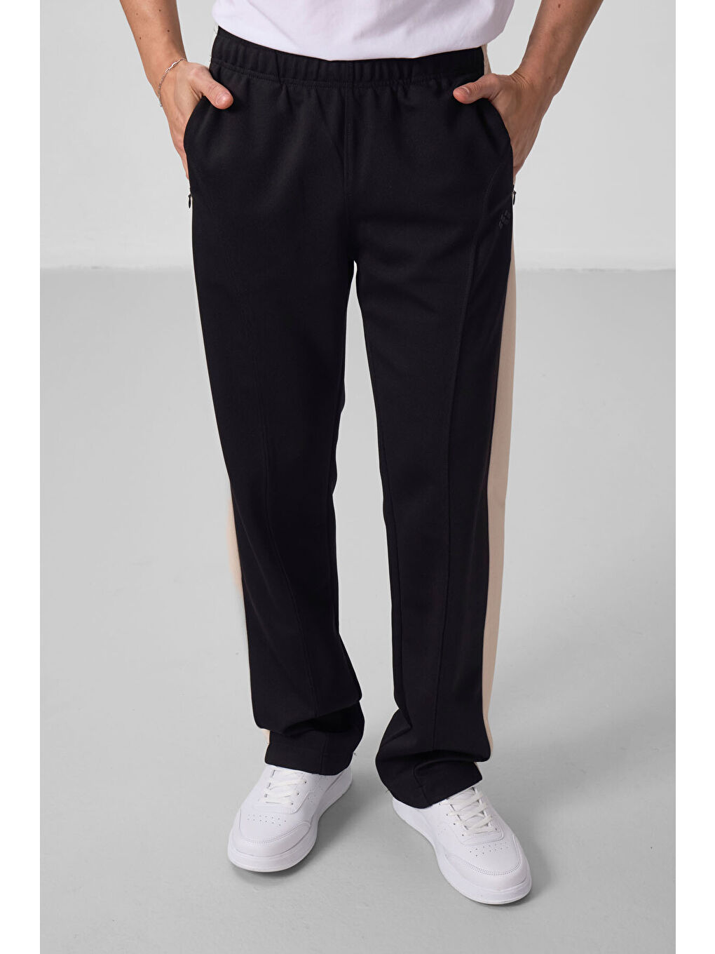 Siyah-Bej Yüzeyi Dokulu Standart Fit Palazzo  Erkek Pantolon - 82171-2