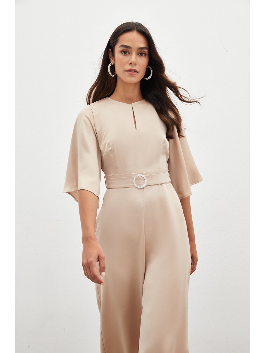 Kemerli Krep Tulum - Bej-4