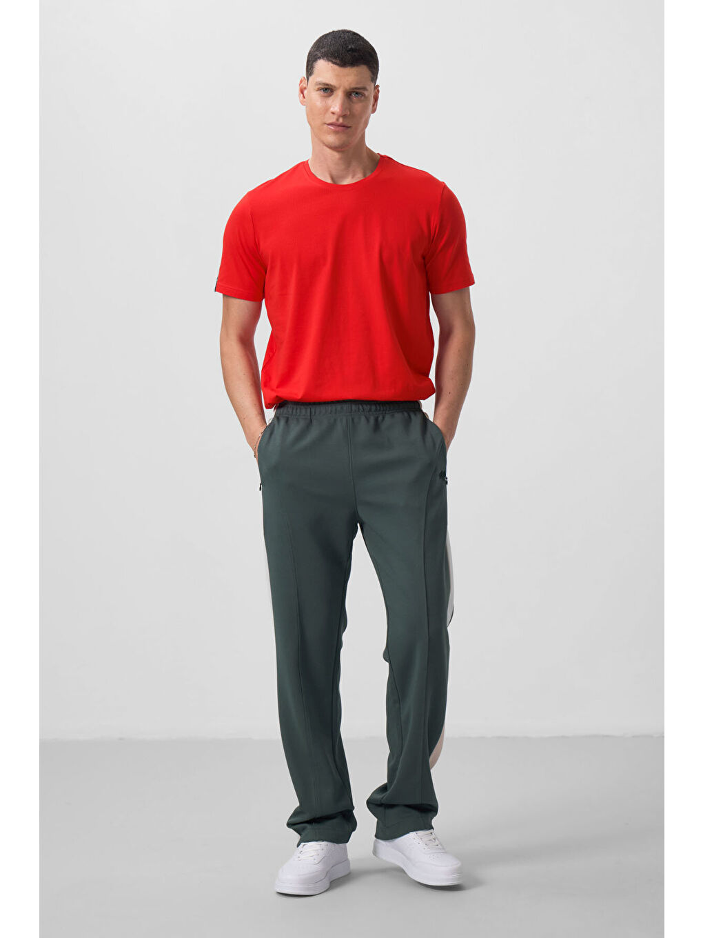 Haki Yüzeyi Dokulu Standart Fit Palazzo  Erkek Pantolon - 82171-1