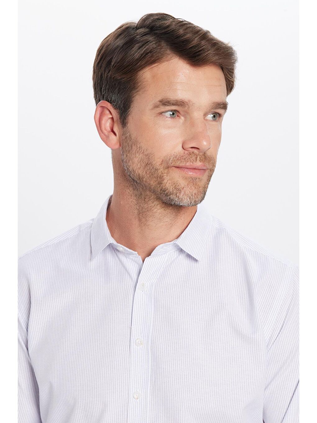 Karışık Erkek Modern Slim Fit Dar Kesim Uzun Kollu Pamuklu Çizgili 4 Mevsim İtalyan Yaka Gömlek-1