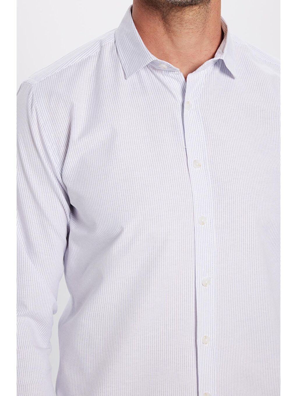 Karışık Erkek Modern Slim Fit Dar Kesim Uzun Kollu Pamuklu Çizgili 4 Mevsim İtalyan Yaka Gömlek-2