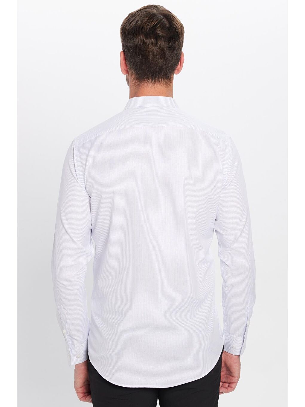 Karışık Erkek Modern Slim Fit Dar Kesim Uzun Kollu Pamuklu Çizgili 4 Mevsim İtalyan Yaka Gömlek-4