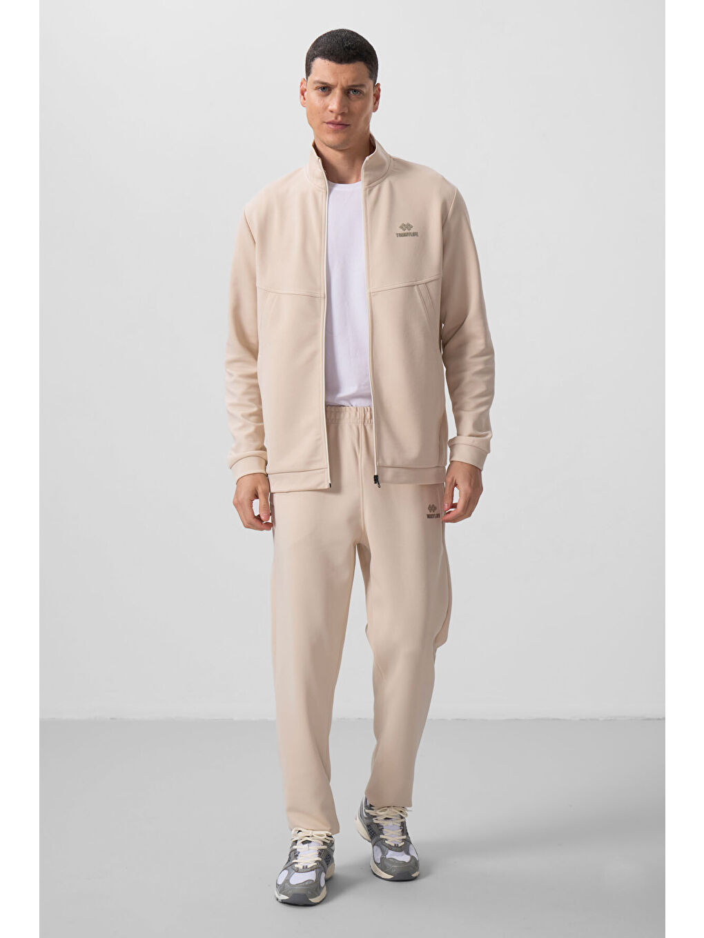 Bej Yüzeyi Dokulu Rahat Form Erkek Eşofman Takım - 85273