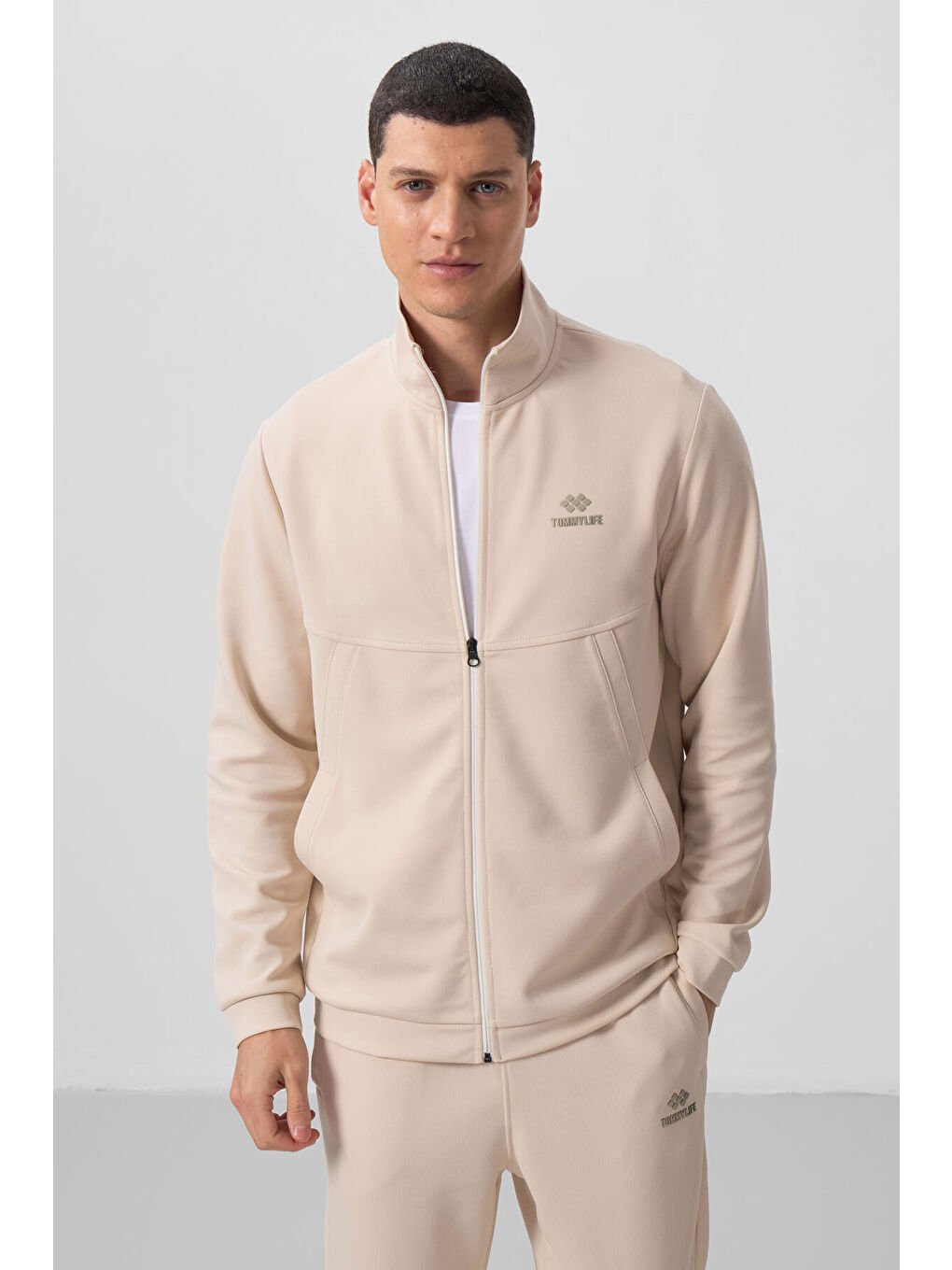 Bej Yüzeyi Dokulu Rahat Form Erkek Eşofman Takım - 85273-1