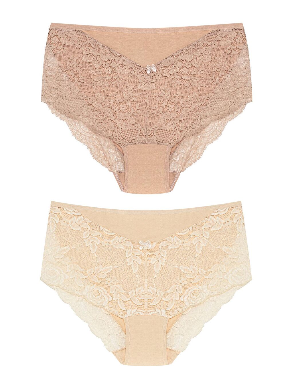 Bej Önü ve Paçası Dantel Detaylı Büyük Beden Kadın Külot 2'li