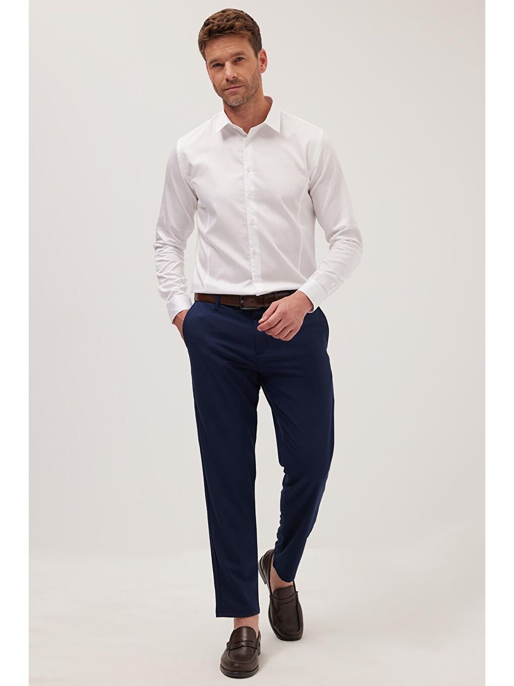 Erkek Slim Fit Dar Kesim Uzun Kollu %100 Pamuk Premium Seri Beyaz Gömlek-1