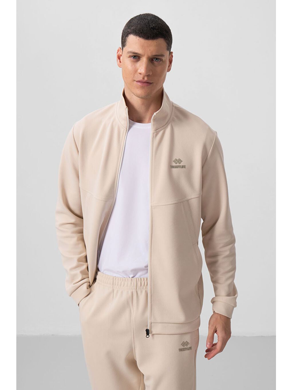 Bej Yüzeyi Dokulu Rahat Form Erkek Eşofman Takım - 85273-3