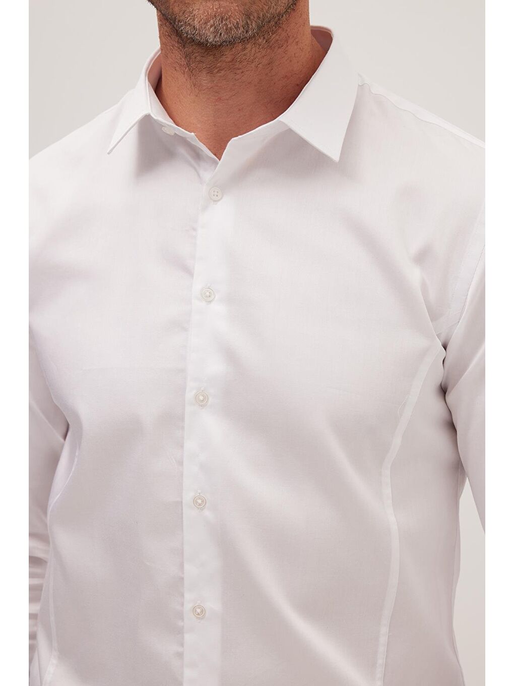 Erkek Slim Fit Dar Kesim Uzun Kollu %100 Pamuk Premium Seri Beyaz Gömlek-2