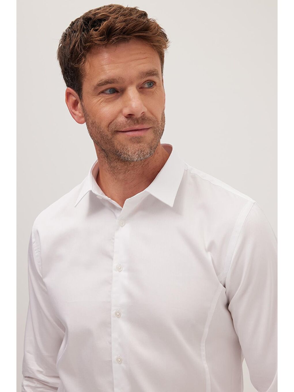 Erkek Slim Fit Dar Kesim Uzun Kollu %100 Pamuk Premium Seri Beyaz Gömlek-4
