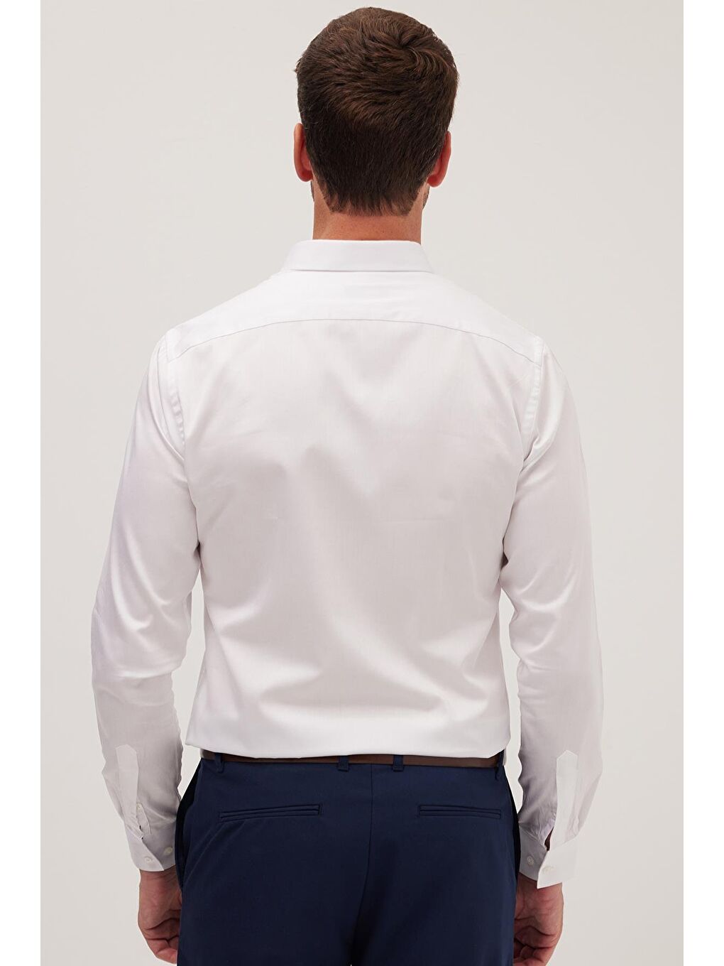 Erkek Slim Fit Dar Kesim Uzun Kollu %100 Pamuk Premium Seri Beyaz Gömlek-6