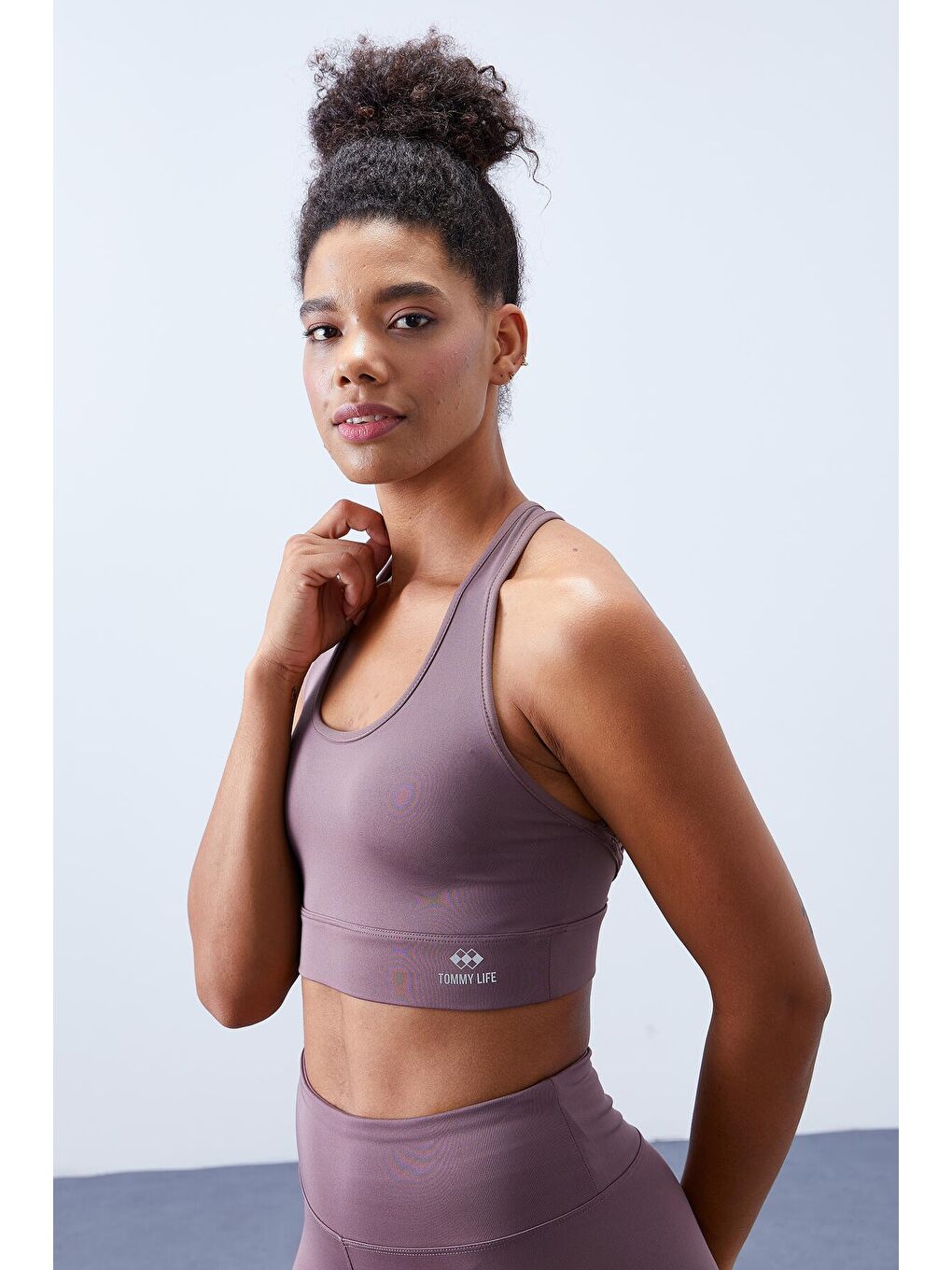 Pembe Gül Kurusu Yüksek Bel Toparlayıcı Çapraz Sırt Detaylı Slim Fit Kadın Tayt Takım - 95283-1