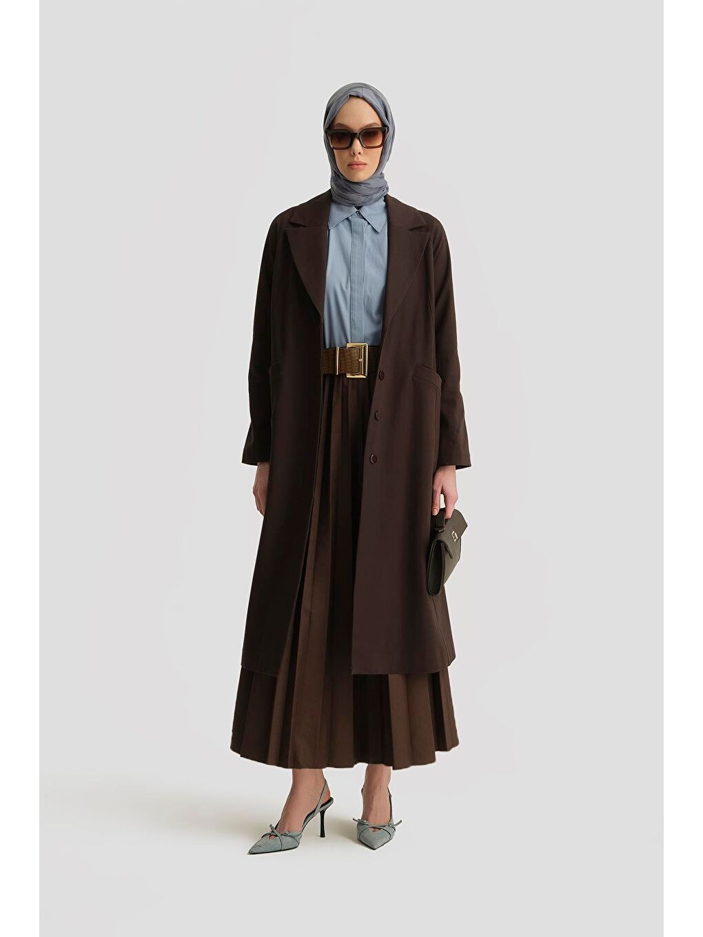 Kahverengi Sırt Detaylı Pamuk Trençkot 25Y7801 Acı Kahve-1