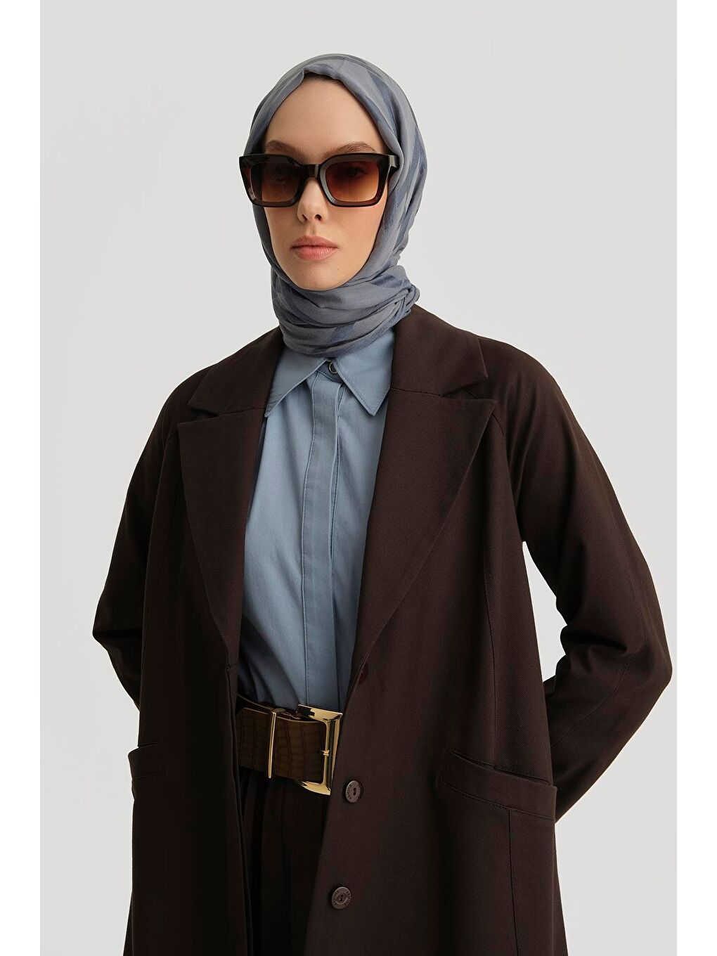 Kahverengi Sırt Detaylı Pamuk Trençkot 25Y7801 Acı Kahve-2