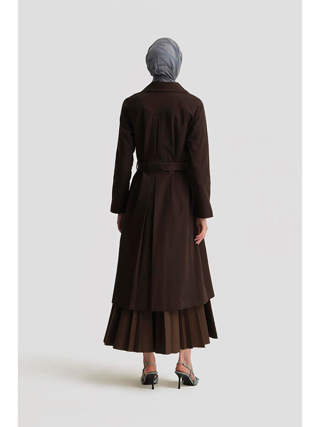 Kahverengi Sırt Detaylı Pamuk Trençkot 25Y7801 Acı Kahve-4